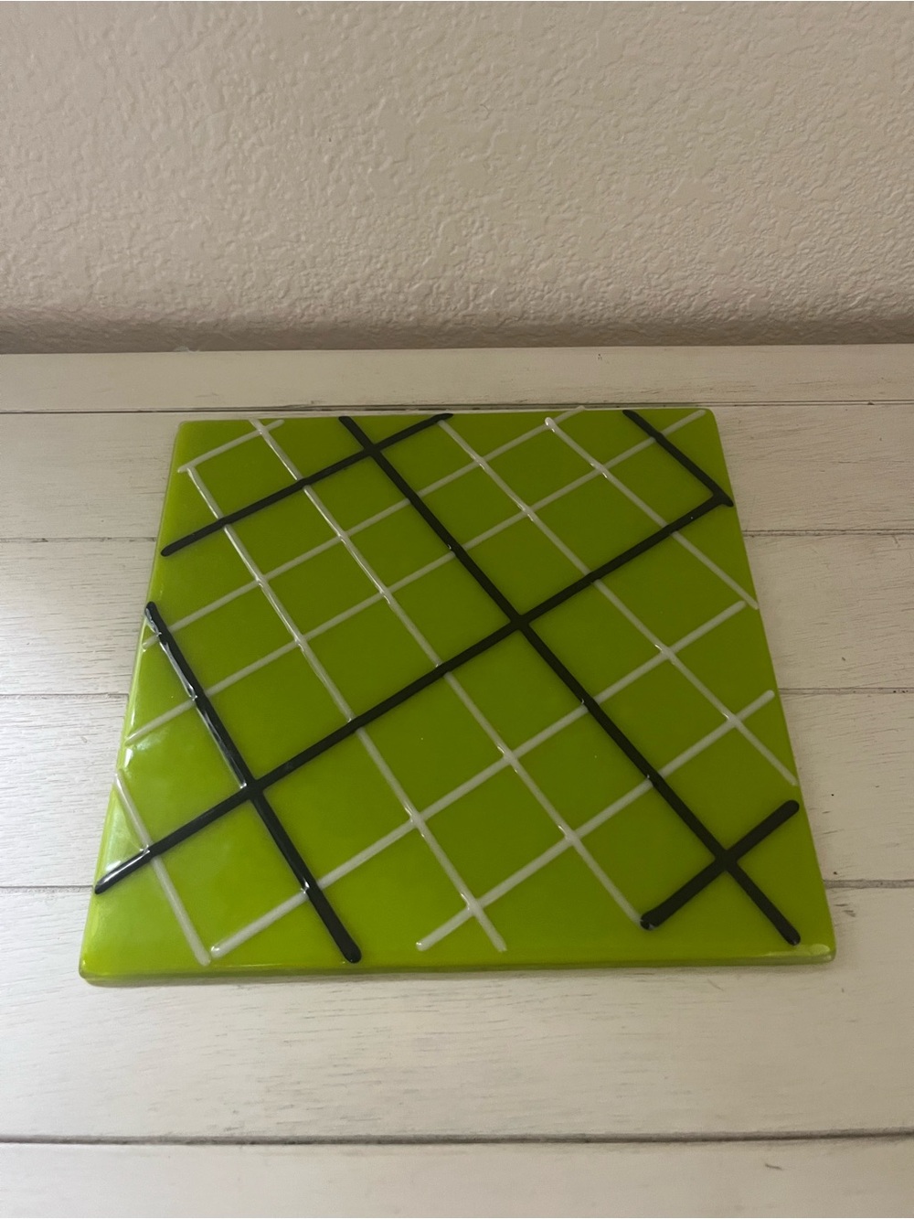 Vintage Mod Blown Glass Trivet Lime Green